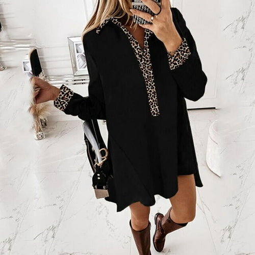 2022 New Fashion Spring Autumn Sexy Leopard Turn down Collar Long