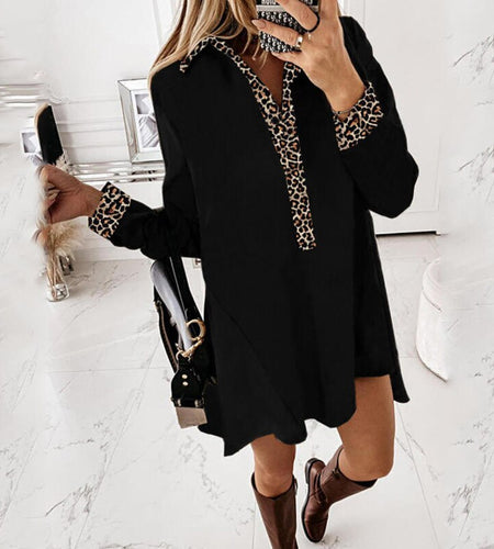 2022 New Fashion Spring Autumn Sexy Leopard Turn down Collar Long