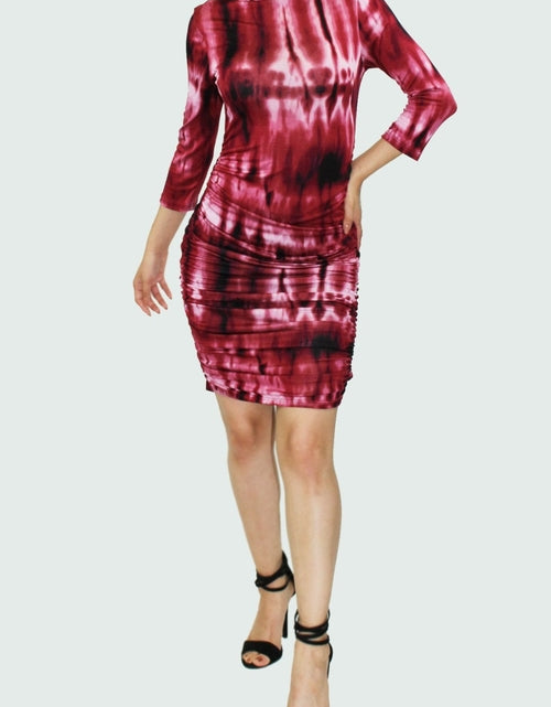 Load image into Gallery viewer, Tie dye turtle neck 3/4 sleeve dress Red
