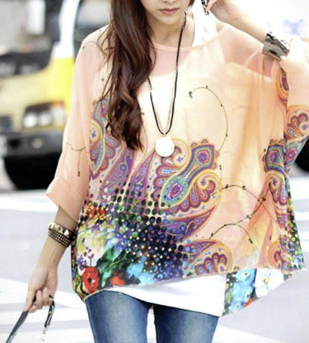 Womens Paisley Print Chiffon Top