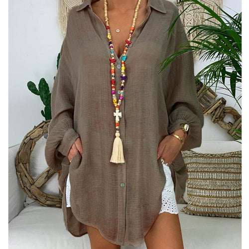 Cotton Linen Women‘s Shirt 5xl Plus Size Long Sleeve Turn Down Collar