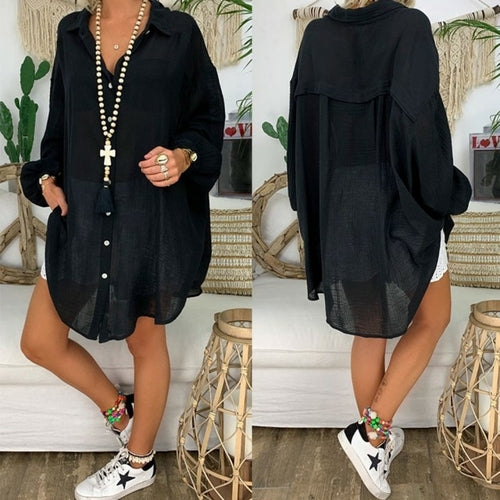 Load image into Gallery viewer, Cotton Linen Women‘s Shirt 5xl Plus Size Long Sleeve Turn Down Collar
