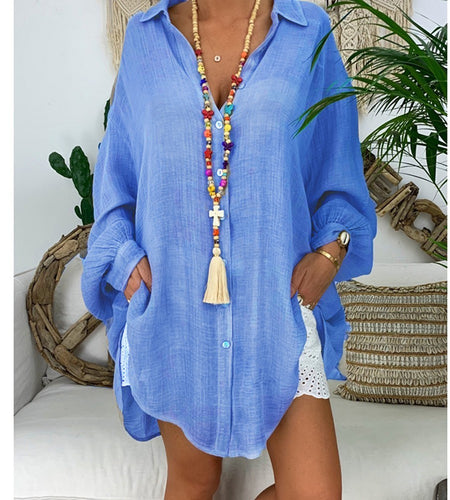 Cotton Linen Women‘s Shirt 5xl Plus Size Long Sleeve Turn Down Collar