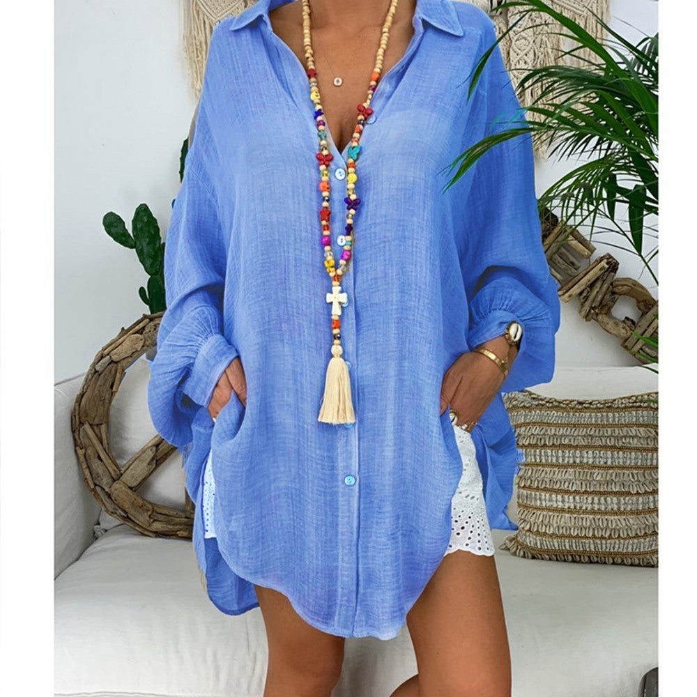 Cotton Linen Women‘s Shirt 5xl Plus Size Long Sleeve Turn Down Collar
