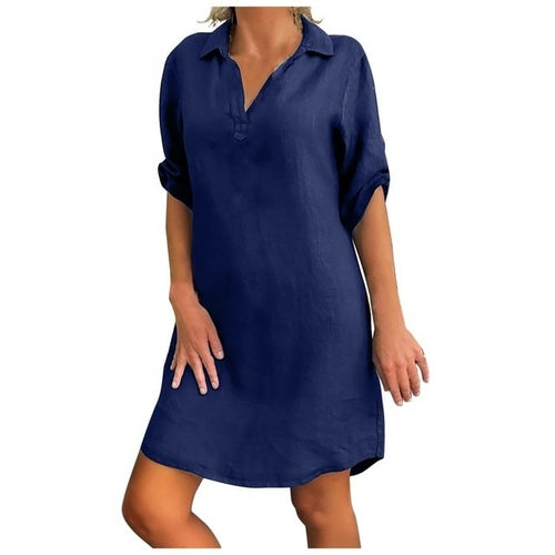 Fashion Long Blouses Women Clothes Solid Color Cotton Linen Turn Down
