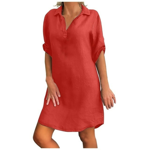 Fashion Long Blouses Women Clothes Solid Color Cotton Linen Turn Down