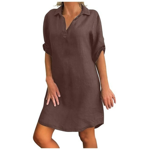 Load image into Gallery viewer, Fashion Long Blouses Women Clothes Solid Color Cotton Linen Turn Down
