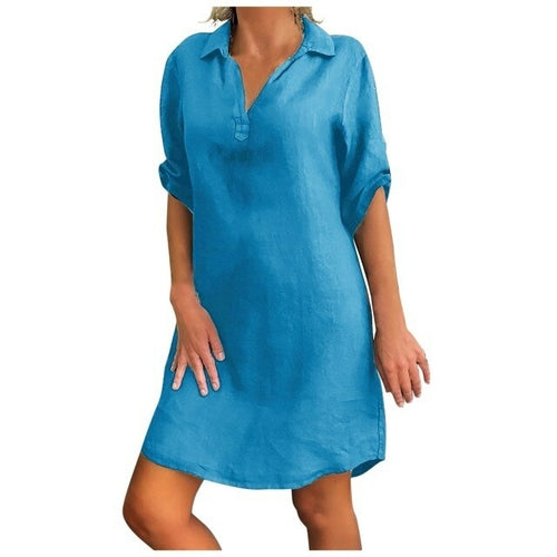 Fashion Long Blouses Women Clothes Solid Color Cotton Linen Turn Down