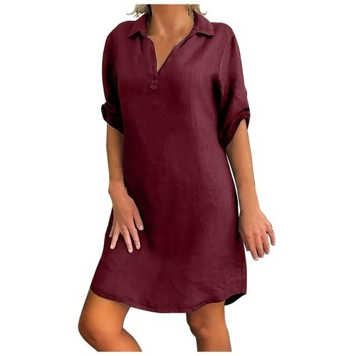 Fashion Long Blouses Women Clothes Solid Color Cotton Linen Turn Down