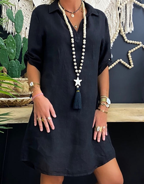 Load image into Gallery viewer, Fashion Long Blouses Women Clothes Solid Color Cotton Linen Turn Down
