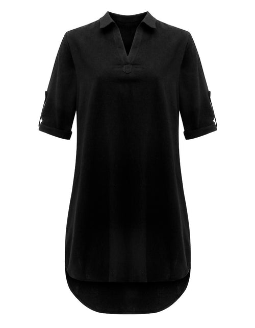 Load image into Gallery viewer, Fashion Long Blouses Women Clothes Solid Color Cotton Linen Turn Down
