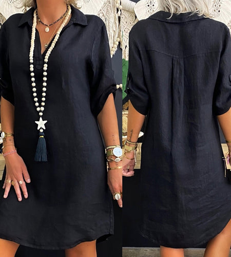 Fashion Long Blouses Women Clothes Solid Color Cotton Linen Turn Down