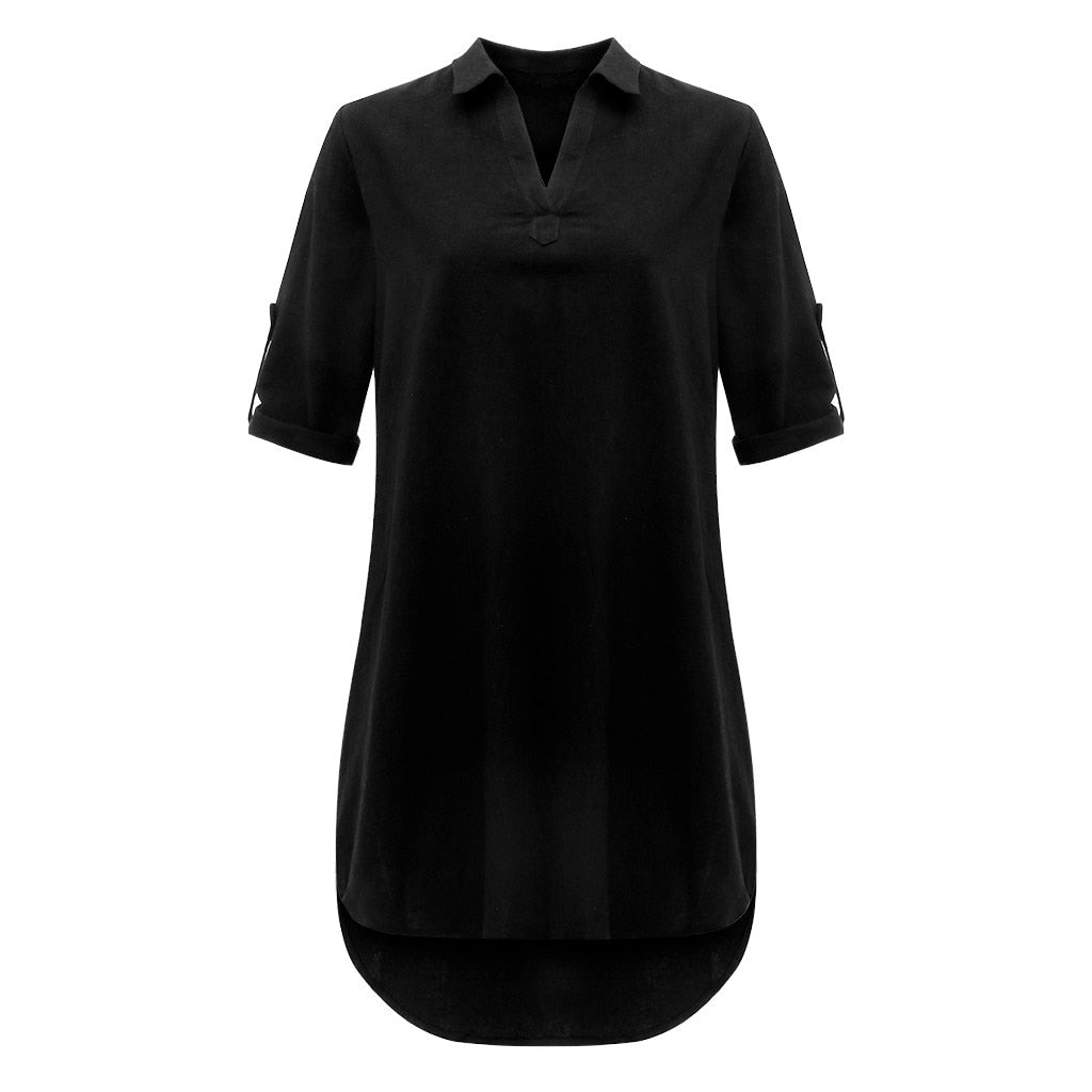 Fashion Long Blouses Women Clothes Solid Color Cotton Linen Turn Down
