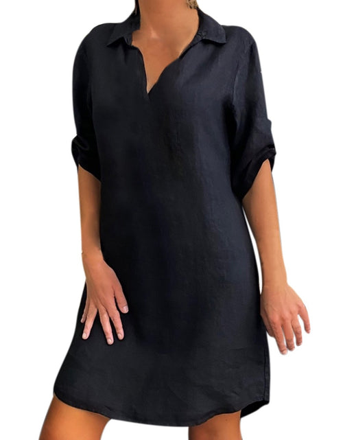 Load image into Gallery viewer, Fashion Long Blouses Women Clothes Solid Color Cotton Linen Turn Down
