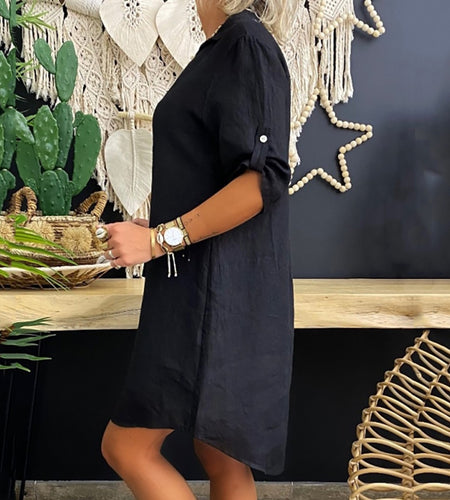 Fashion Long Blouses Women Clothes Solid Color Cotton Linen Turn Down