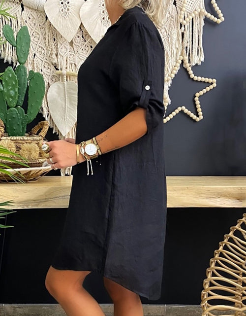 Load image into Gallery viewer, Fashion Long Blouses Women Clothes Solid Color Cotton Linen Turn Down
