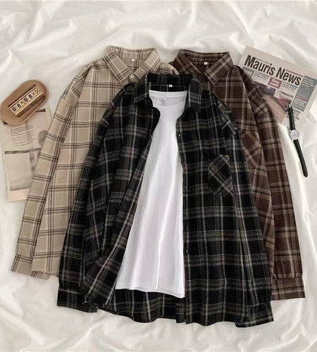 Plaid Shirts Women  Long Sleeve Oversize Button Up