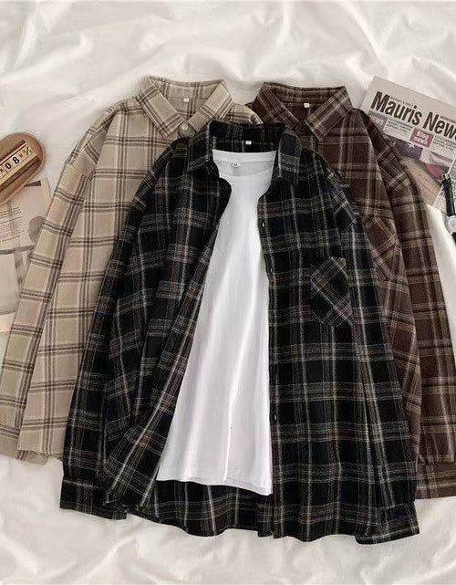 Load image into Gallery viewer, Plaid Shirts Women  Long Sleeve Oversize Button Up
