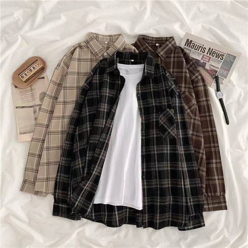 Plaid Shirts Women  Long Sleeve Oversize Button Up