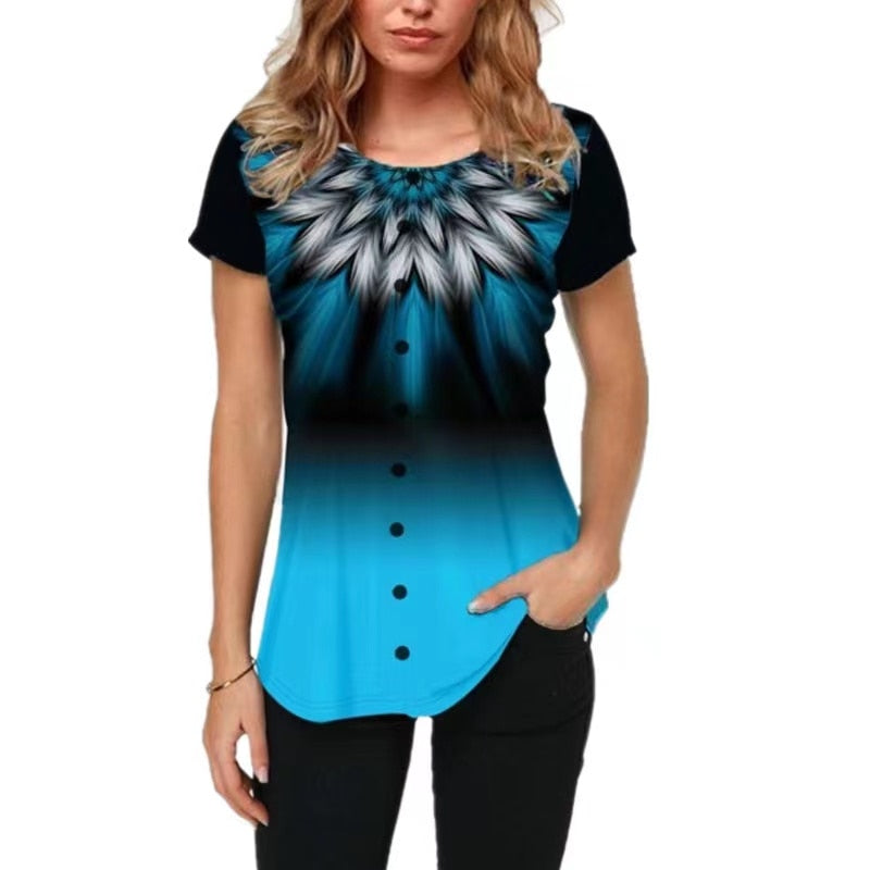 Women T-shirt 3D Fashion Printing New Short Sleeve O-Neck Top