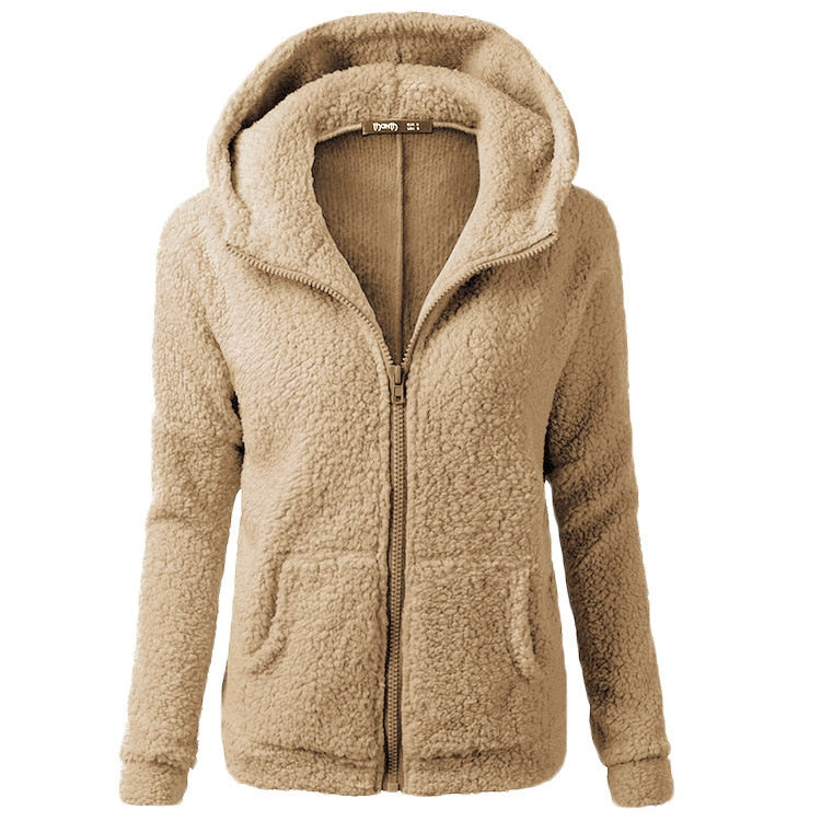 Sweatershirt Zipper Coat Solid Soft Fleece Women Coat