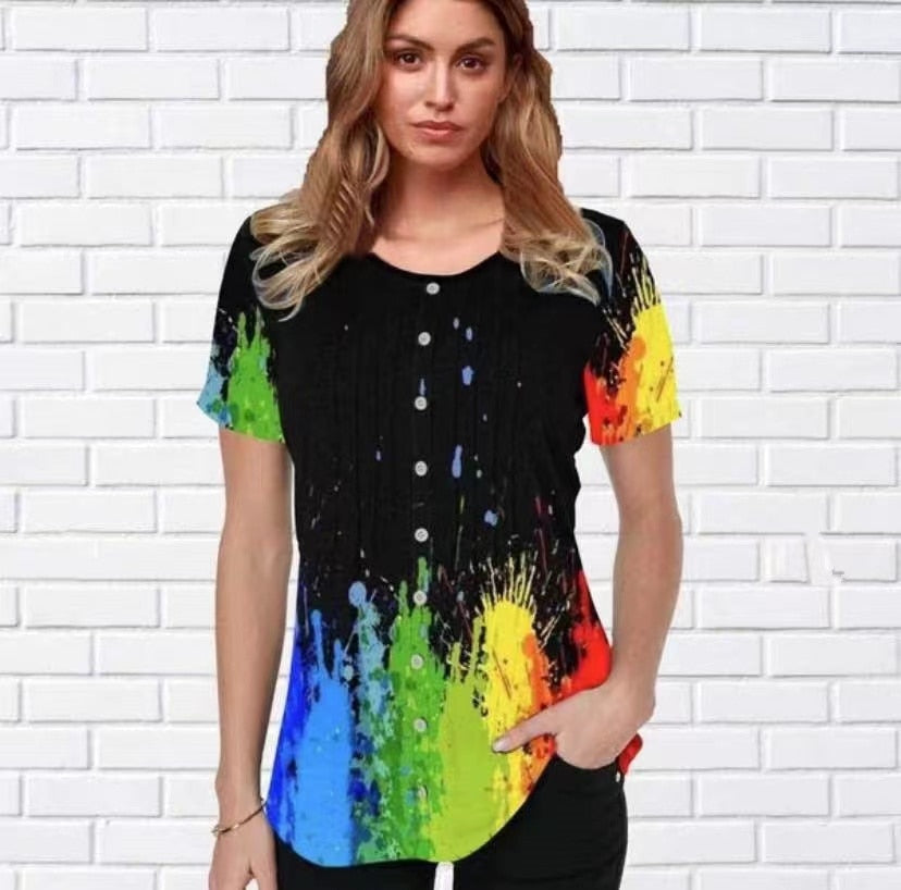 Women T-shirt 3D Fashion Printing New Short Sleeve O-Neck Top