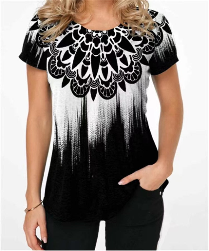 Women T-shirt 3D Fashion Printing New Short Sleeve O-Neck Top