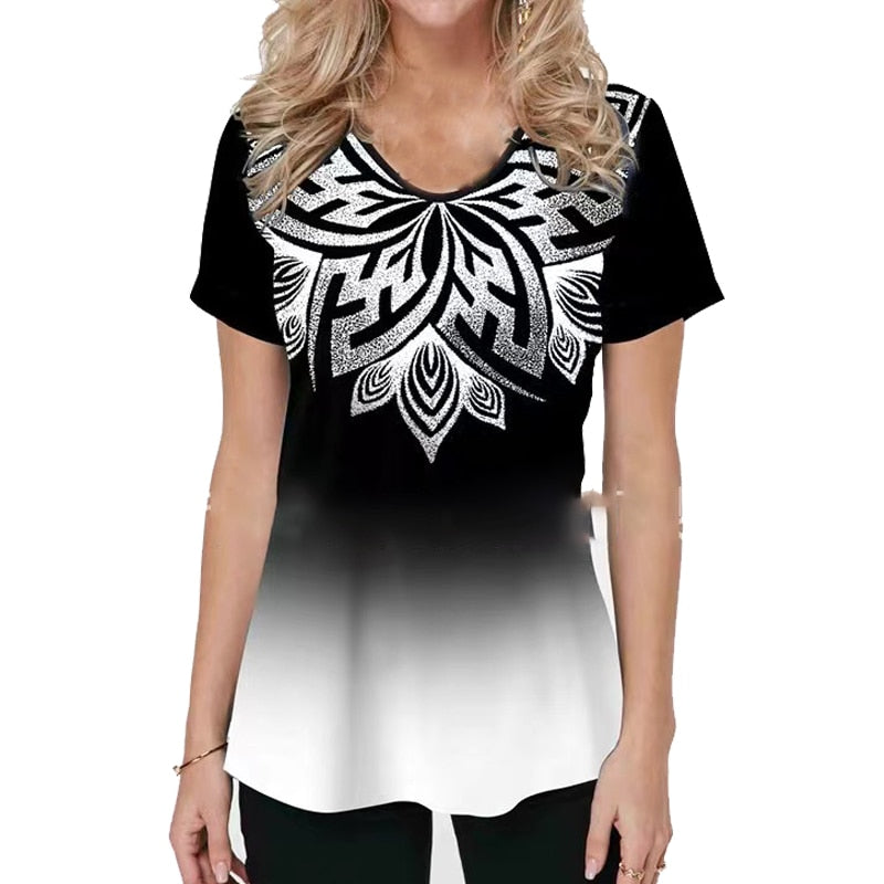 Women T-shirt 3D Fashion Printing New Short Sleeve O-Neck Top