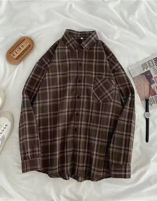 Load image into Gallery viewer, Plaid Shirts Women  Long Sleeve Oversize Button Up
