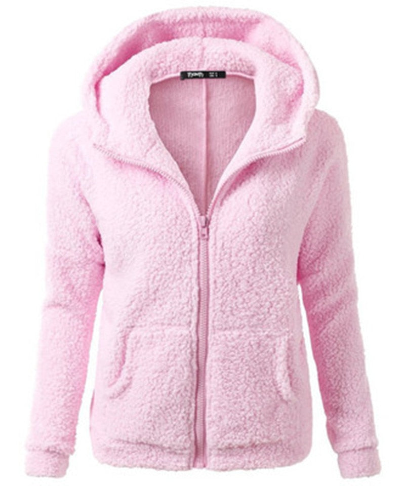 Sweatershirt Zipper Coat Solid Soft Fleece Women Coat