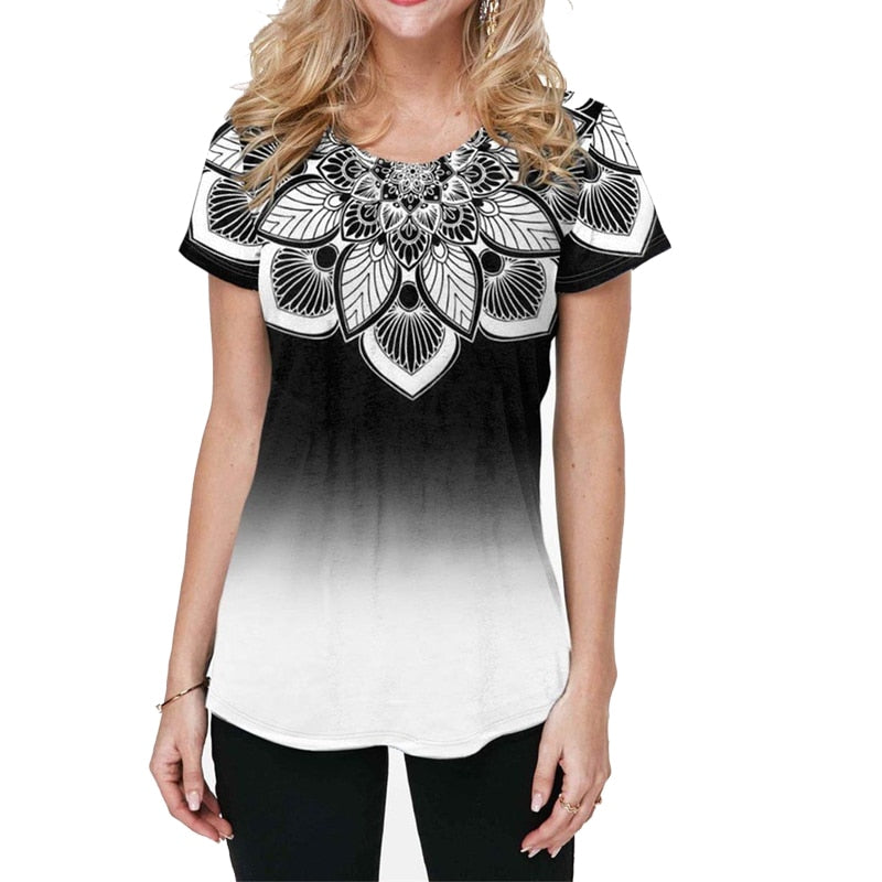 Women T-shirt 3D Fashion Printing New Short Sleeve O-Neck Top