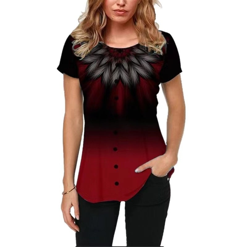 Women T-shirt 3D Fashion Printing New Short Sleeve O-Neck Top