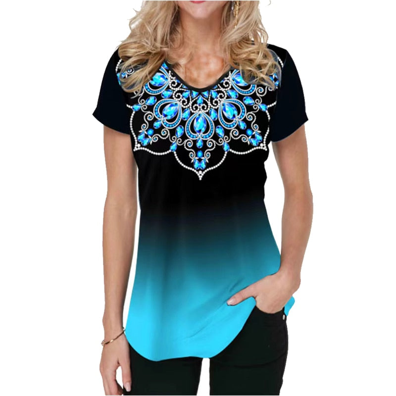 Women T-shirt 3D Fashion Printing New Short Sleeve O-Neck Top