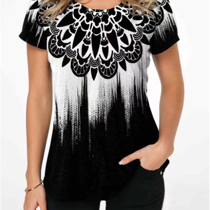 Women T-shirt 3D Fashion Printing New Short Sleeve O-Neck Top