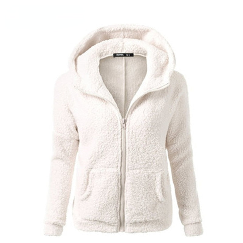 Sweatershirt Zipper Coat Solid Soft Fleece Women Coat