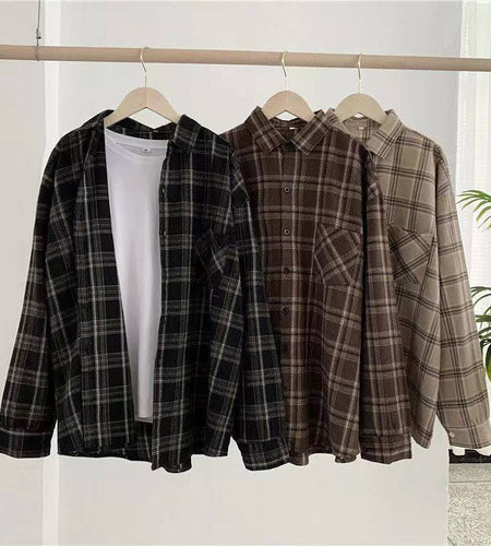 Plaid Shirts Women  Long Sleeve Oversize Button Up