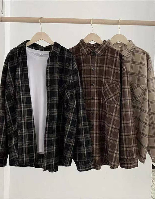 Load image into Gallery viewer, Plaid Shirts Women  Long Sleeve Oversize Button Up
