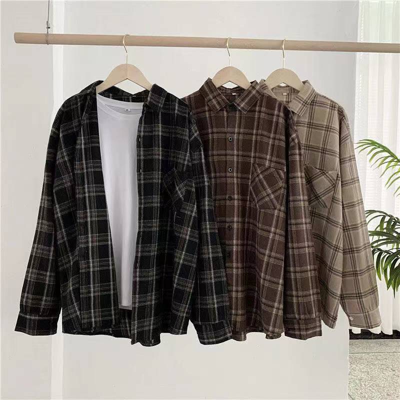 Plaid Shirts Women  Long Sleeve Oversize Button Up