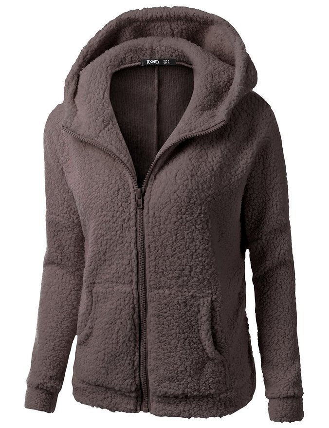 Sweatershirt Zipper Coat Solid Soft Fleece Women Coat