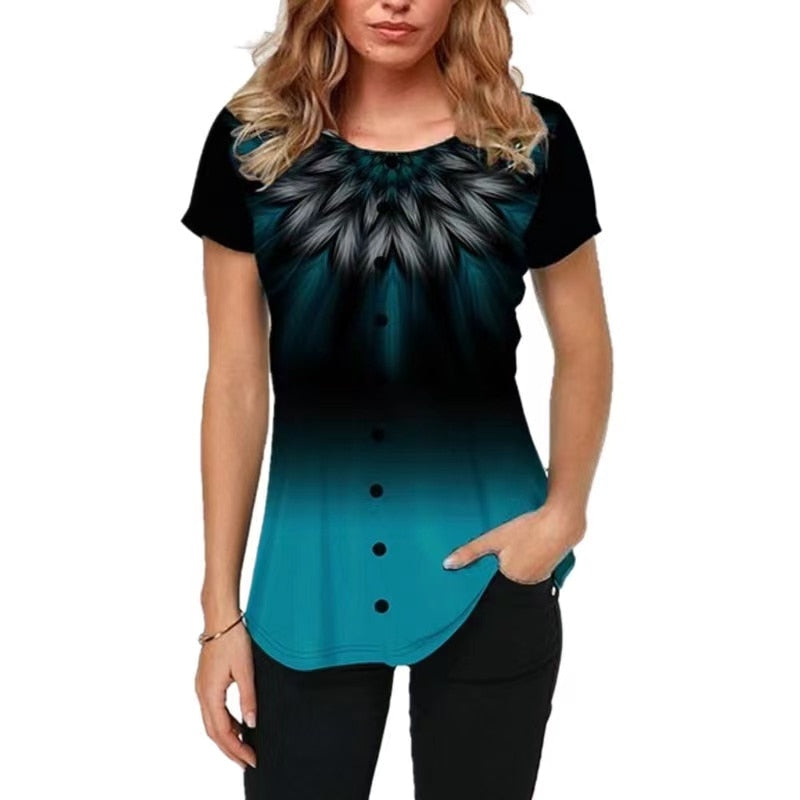 Women T-shirt 3D Fashion Printing New Short Sleeve O-Neck Top