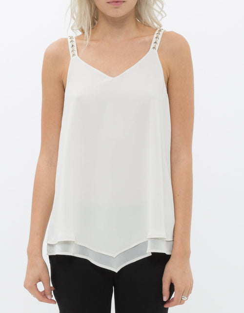 Load image into Gallery viewer, Embellished Chiffon Camisole Top In Cream
