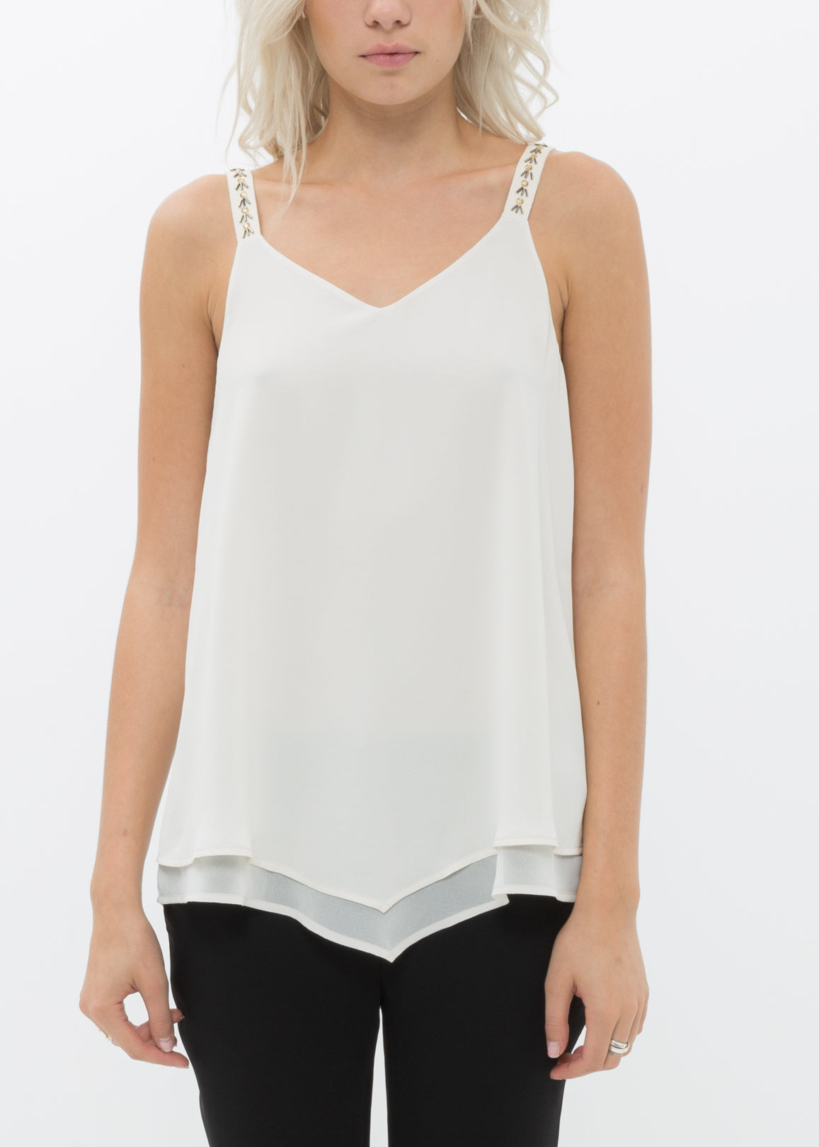 Embellished Chiffon Camisole Top In Cream