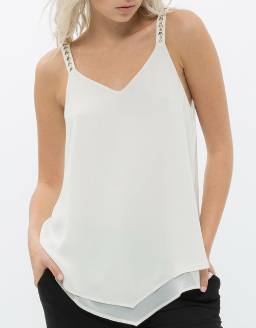 Load image into Gallery viewer, Embellished Chiffon Camisole Top In Cream
