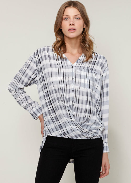 Printed Wrap Hem Blouse