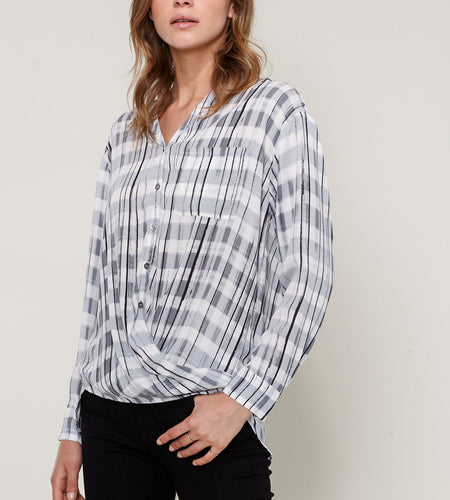 Printed Wrap Hem Blouse