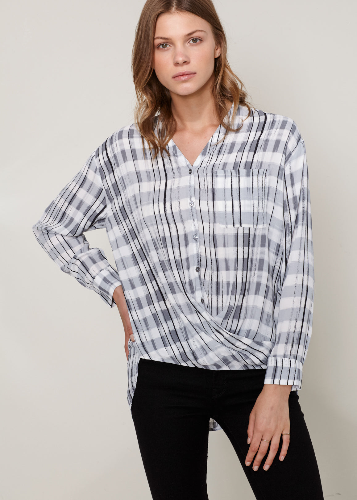 Printed Wrap Hem Blouse