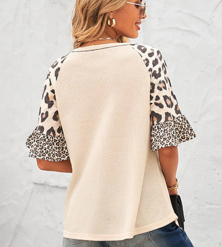 Womens Leopard Print Sleeve Top