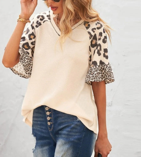Womens Leopard Print Sleeve Top
